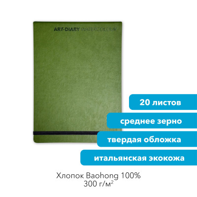 Панорамный скетчбук/альбом для акварели "ТРАВЯНОЙ" 19х26.5 см, 100% хлопок Baohong Fin